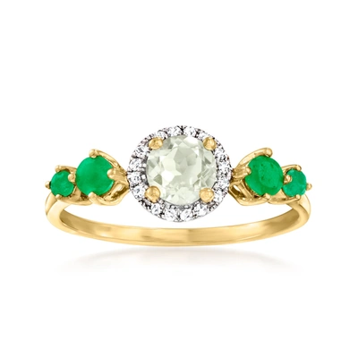 Ross-simons Prasiolite And . Emerald Ring With Diamond Accents In 14kt Yellow Gold In Green