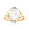 Ross-simons 10-10.5mm Cultured Pearl Wave Ring With Diamond Accents In 14kt Yellow Gold In White