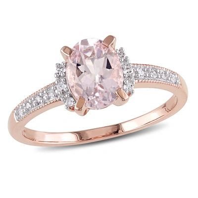 Mimi & Max 1 1/7ct Tgw Oval Cut Morganite And Diamond Accent Ring In Rose Plated Sterling Silver In Pink
