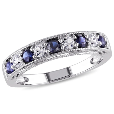 Mimi & Max 4/5ct Tgw Created Blue And Created White Sapphire Anniversary Band In Sterling Silver