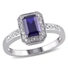 MIMI & MAX 1 3/5CT TGW EMERALD CUT CREATED BLUE SAPPHIRE AND DIAMOND ACCENT RING IN STERLING SILVER