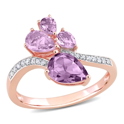 Mimi & Max Womens 1 3/5ct Tgw Pear-shape Amethyst And Rose De France And 1/10ct Tdw Diamond Toi Et Moi Ring In In Pink