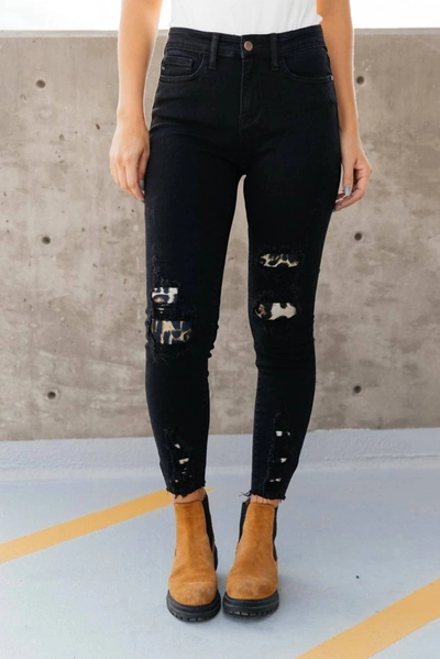 Judy Blue Into The Wild Distressed Skinny Jeans In Black Denim
