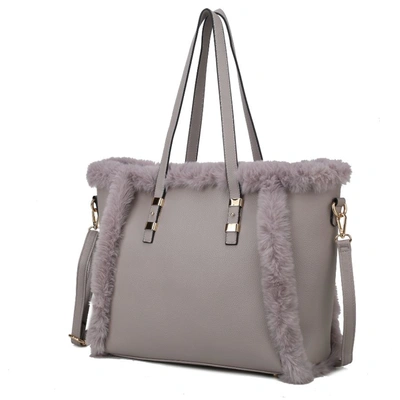 Mkf Collection By Mia K Liza Vegan Leather With Faux Fur Women's Tote Bag In Grey