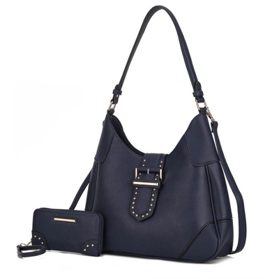 Mkf Collection By Mia K Juliette Vegan Leather Women's Shoulder Bag With Matching Wallet - 2 Pcs In Blue