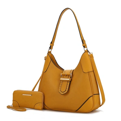 Mkf Collection By Mia K Juliette Vegan Leather Women's Shoulder Bag With Matching Wallet - 2 Pcs In Yellow