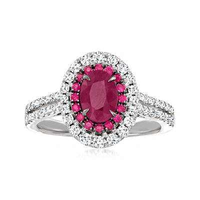 Ross-simons Ruby And . Diamond Ring In 14kt White Gold In Red