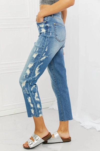 Judy Blue Laila Full Size Straight Leg Distressed Jeans In Medium In Blue