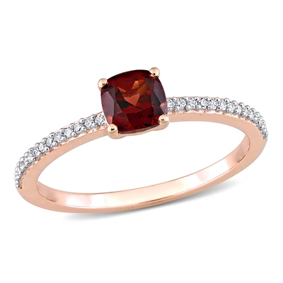 Mimi & Max 5/8 Ct Tgw Cushion Garnet And 1/10 Ct Tw Promise Ring In 10k Rose Gold In Red