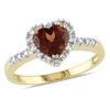 Mimi & Max Halo Heart Shaped Garnet Ring With 1/10 Ct Tw Diamonds In 10k Yellow Gold In Red