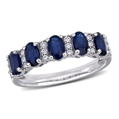 Mimi & Max 1 1/2 Ct Tgw Blue Sapphire And 1/6 Ct Tw Diamond Semi Eternity Ring In 14k White Gold In Silver
