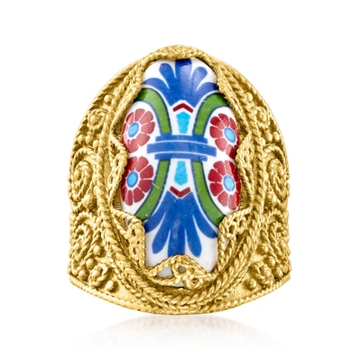 Ross-simons Multicolored Ceramic Dome Ring In 18kt Gold Over Sterling In Blue
