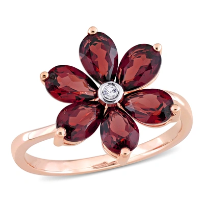 Mimi & Max 3 Ct Tgw Garnet And Diamond Accent Floral Ring In 10k Rose Gold In Red