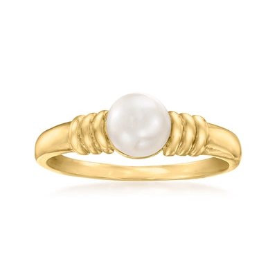 Canaria Fine Jewelry Canaria 6-7mm Cultured Button Pearl Ribbed Ring In 10kt Yellow Gold In Silver