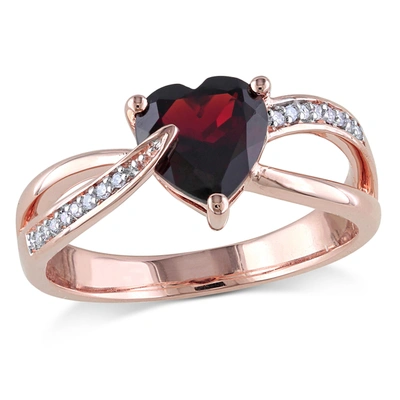 Mimi & Max Heart Shaped Garnet Ring With Diamonds In 10k Rose Gold In Red