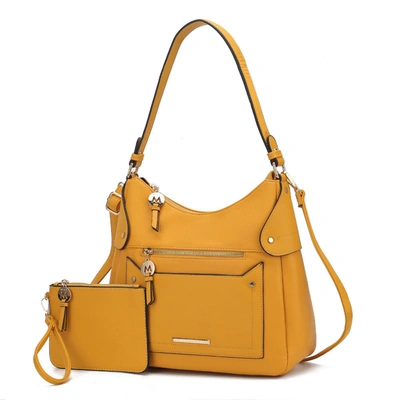 Mkf Collection By Mia K Maeve Vegan Leather Women's Shoulder Bag With Wristlet Pouch- 2 Pieces In Yellow