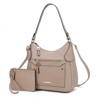 Mkf Collection By Mia K Maeve Vegan Leather Women's Shoulder Bag With Wristlet Pouch- 2 Pieces In Beige