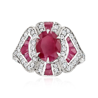 Ross-simons Ruby And . Diamond Ring In 18kt White Gold In Red