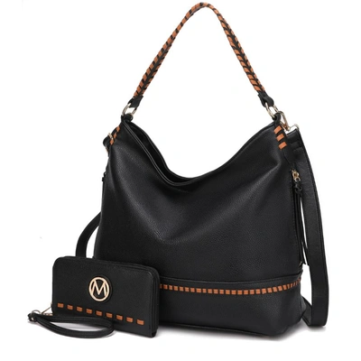 Mkf Collection By Mia K Blake Two-tone Whip Stitches Vegan Leather Women's Shoulder Bag With Wallet - 2 Pieces In Black