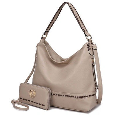 Mkf Collection By Mia K Blake Two-tone Whip Stitches Vegan Leather Women's Shoulder Bag With Wallet - 2 Pieces In Beige