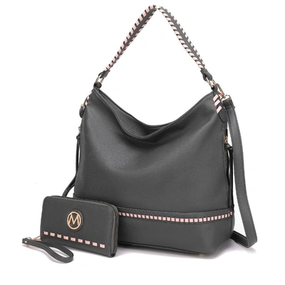 Mkf Collection By Mia K Blake Two-tone Whip Stitches Vegan Leather Women's Shoulder Bag With Wallet - 2 Pieces In Grey