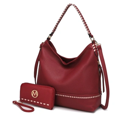 Mkf Collection By Mia K Blake Two-tone Whip Stitches Vegan Leather Women's Shoulder Bag With Wallet - 2 Pieces In Red