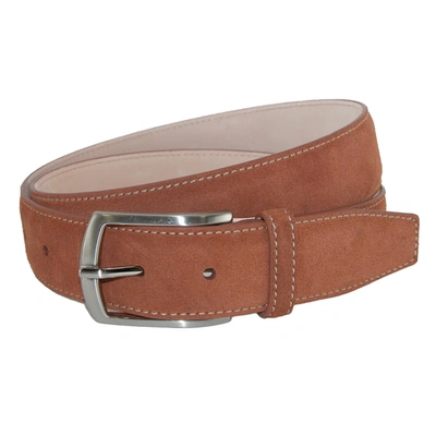 Crookhorndavis Monza Suede Belt With Contrast Stitch In Brown