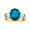 Ross-simons Tonal Blue Topaz 3-stone Ring In 14kt Yellow Gold