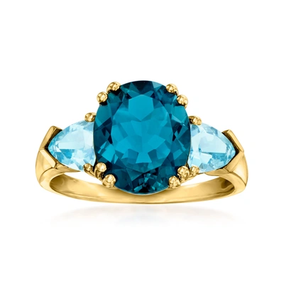 Ross-simons Tonal Blue Topaz 3-stone Ring In 14kt Yellow Gold