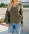 ANDREE BY UNIT BUTTONED UP BABE SWEATER IN OLIVE GREEN