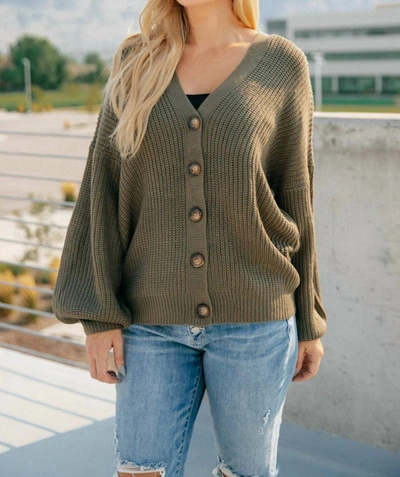 Andree By Unit Buttoned Up Babe Sweater In Olive Green