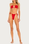 Weworewhat Ruched String Bikini Bottom In Ruby In Red