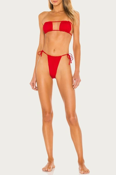 Weworewhat Ruched Bandeau Bikini Top In Ruby In Red