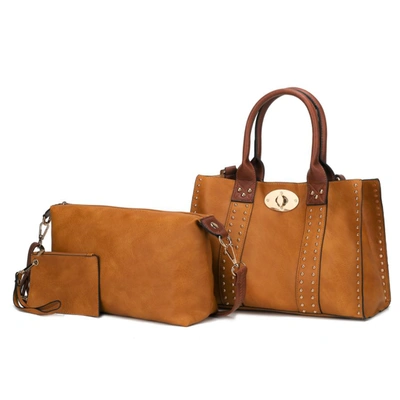 Mkf Collection By Mia K Elissa 3 Pc Set Satchel Handbag With Pouch & Coin Purse In Brown