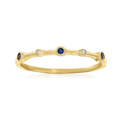 Rs Pure Ross-simons Sapphire- And Diamond-accented Ring In 14kt Yellow Gold In Blue