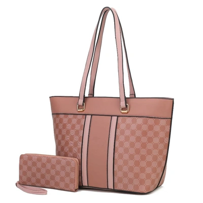 Mkf Collection By Mia K Fabiola Vegan Leather Women's Tote Bag With Wallet -2 Piece Set In Pink
