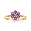 CANARIA FINE JEWELRY CANARIA AMETHYST FLOWER RING WITH DIAMOND ACCENTS IN 10KT YELLOW GOLD