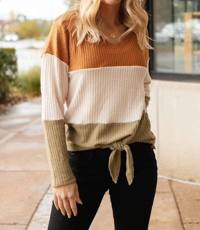 Hayden La Stephanie Tie Front Sweater In Multi In Brown