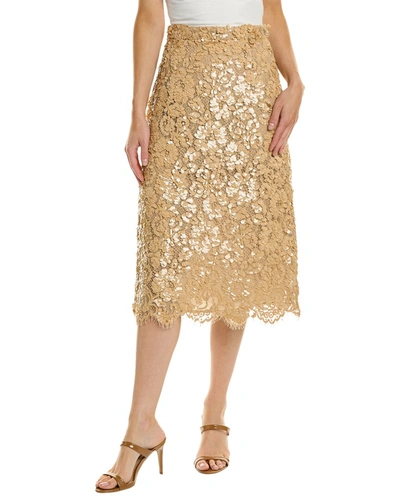 Michael Kors Sequin Embroidered Floral Lace Midi Skirt In Beige