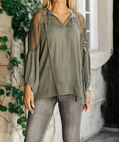 And The Why Alara Embroidered Top In Sage In Green