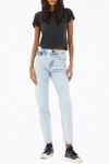 Unemployed Denim Leather Pocket High-rise Tapered Jeans In Light Blue In Blue