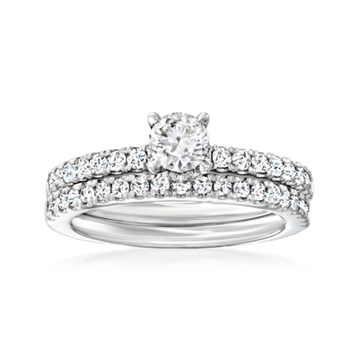 Ross-simons Diamond Bridal Set: Engagement And Wedding Rings In 14kt White Gold In Silver