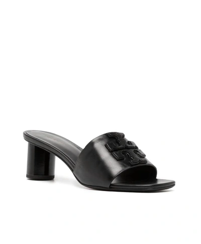 Tory Burch Ines Leather Logo Mule Sandals In Perfect Black