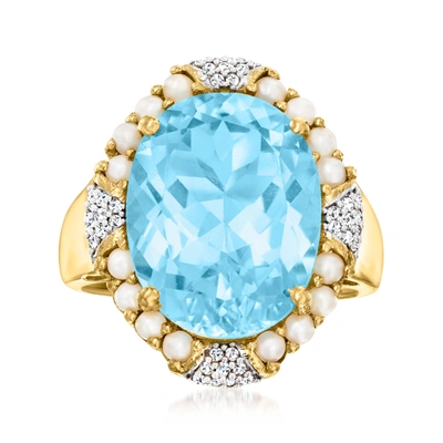 Ross-simons Sky Blue Topaz, Seed Pearl And . Diamond Ring In 18kt Gold Over Sterling