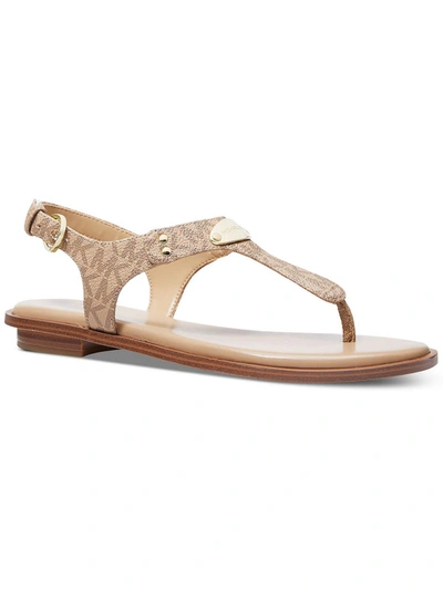 Michael Michael Kors Logo Plaque Thong Sandals In Beige