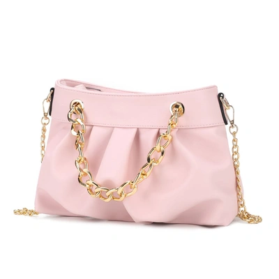 Mkf Collection By Mia K Marvila Minimalist Vegan Leather Chain Ruched Shoulder Bag In Pink