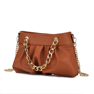 Mkf Collection By Mia K Marvila Minimalist Vegan Leather Chain Ruched Shoulder Bag In Brown
