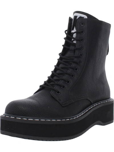 Kendall + Kylie Hunt Womens Faux Leather Round Toe Combat & Lace-up Boots In Black