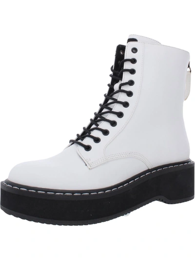 Kendall + Kylie Hunt Womens Faux Leather Round Toe Combat & Lace-up Boots In White