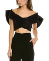 Carolina Herrera Bow-embellished Crossover Silk Cropped Top In Black